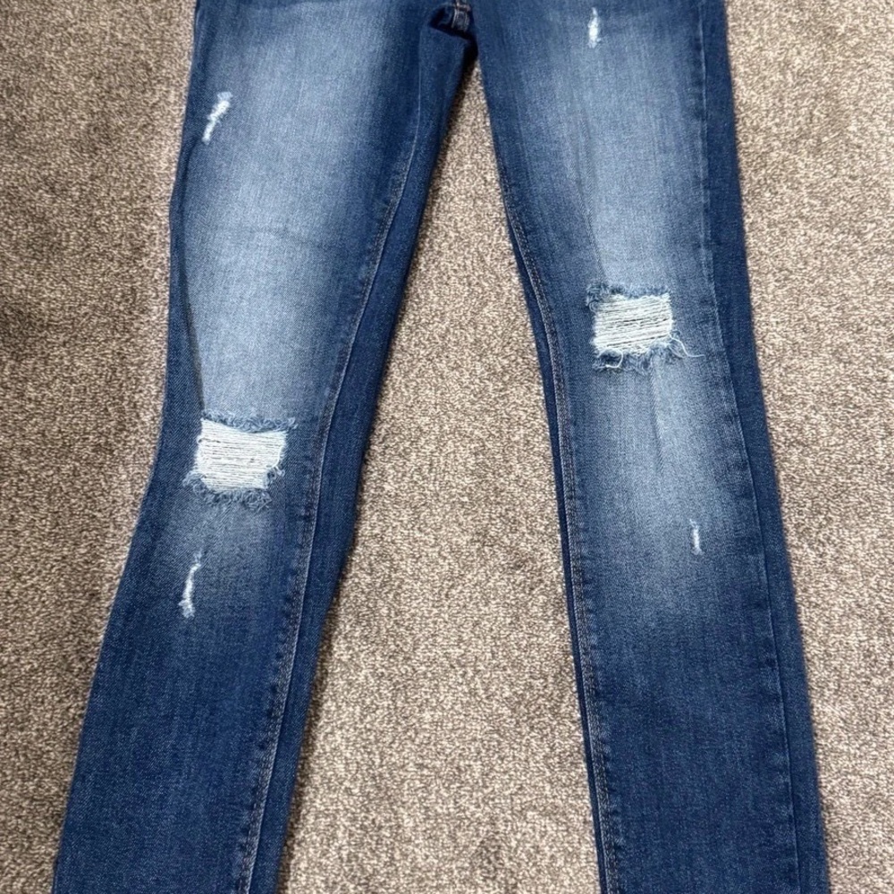 River Island Dark Blue Distressed Skinny Jeans